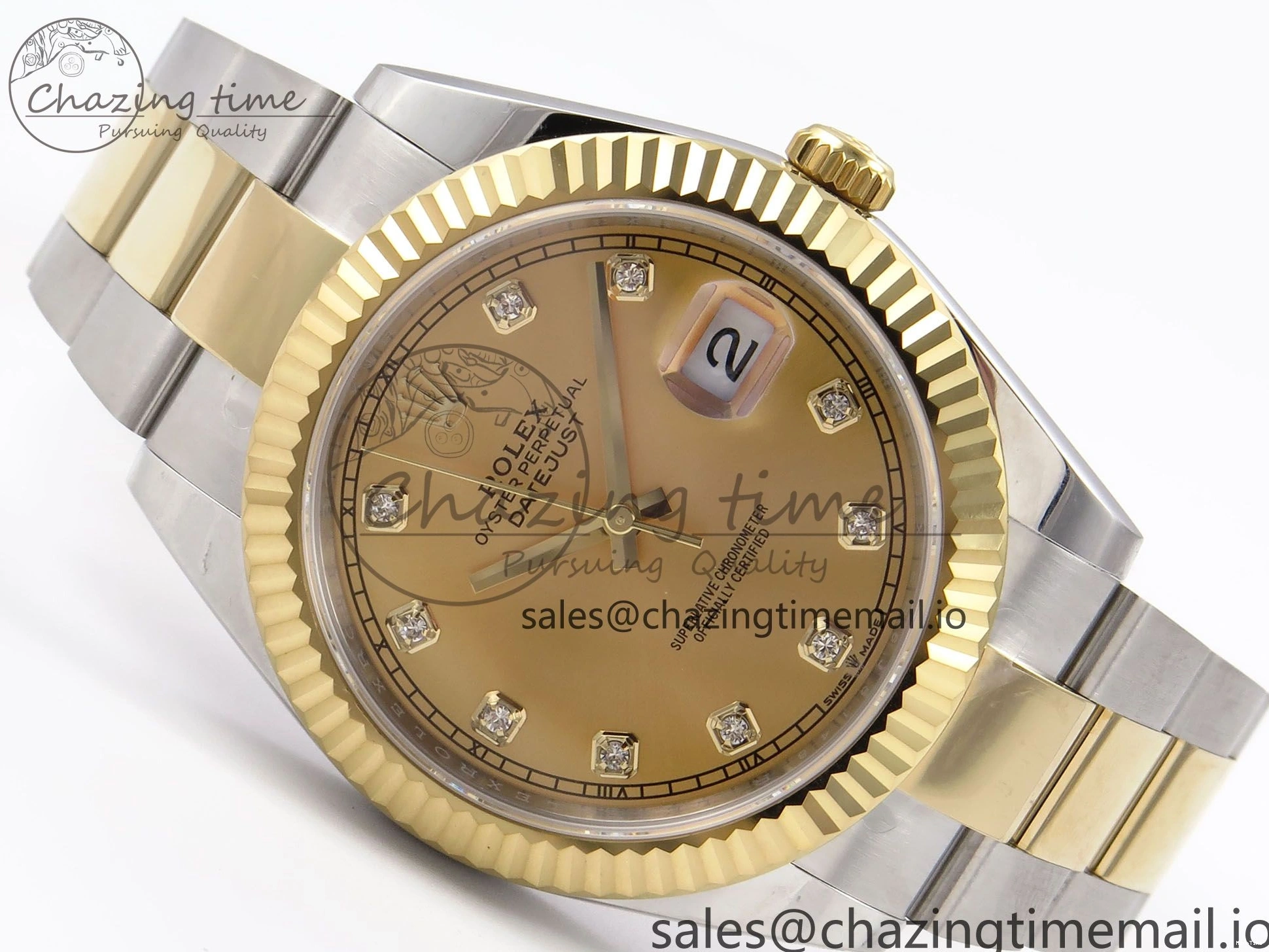 MiroTime 1229 DateJust 41 126333 EWEF Best Edition YG Diamonds Dial on SS YG Oyster Bracelet A Minimalist 973